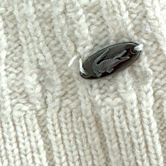 LACOSTE Cable Knit Cowl Neck Cream Sweater Back Buttons‎ Wm Sz 6 Med Bell… - Picture 5 of 11
